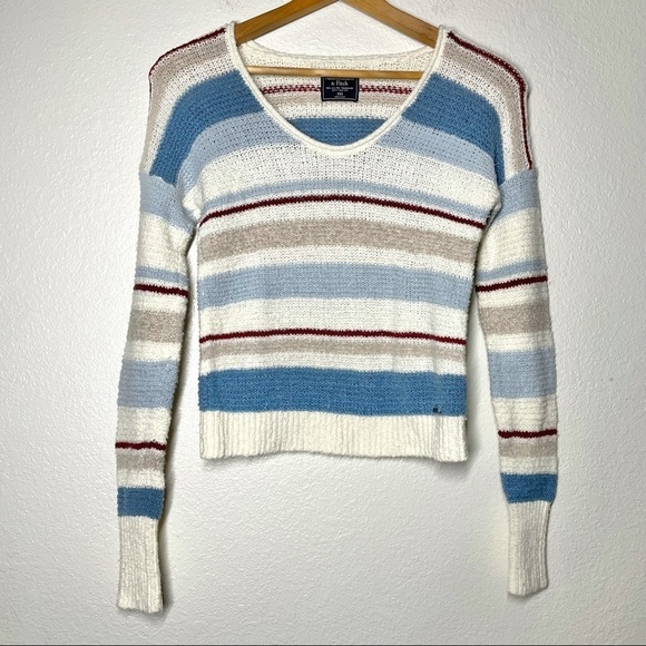 Abercrombie & Fitch Striped V-Neck Knit Sweater - Picture 1 of 6